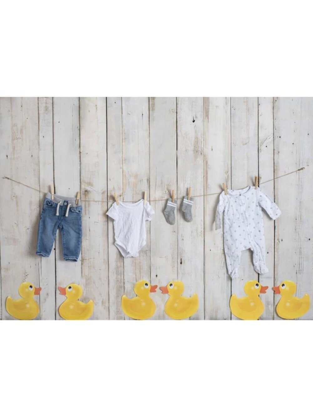 Kate Backdrop Fabric 5'x7' White Wood Wall Rubber Ducks Clothesline Bubble Bath